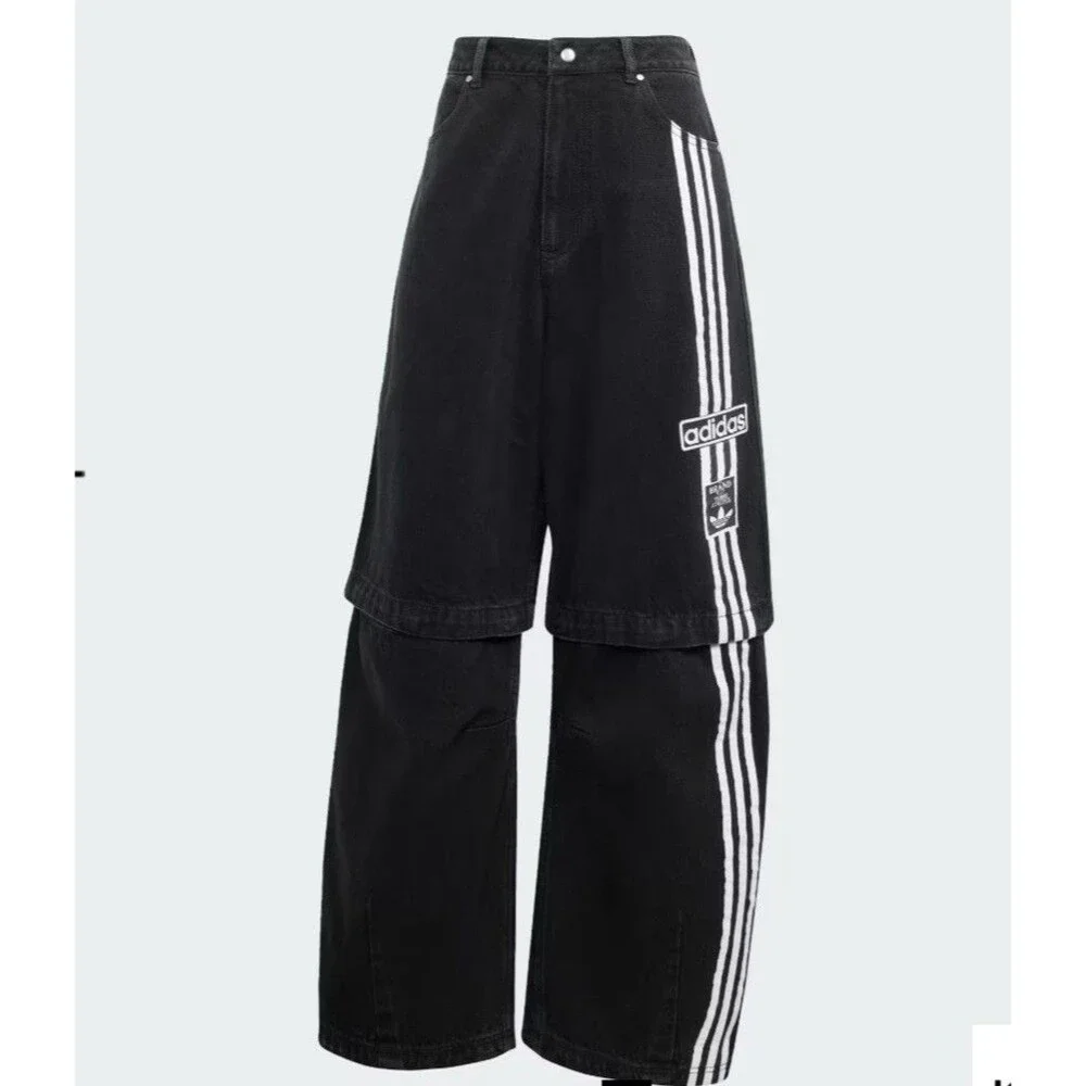 NWOT Adidas Adibreak Denim Two-In-One Jeans Womens 32 Black White Baggy Skater - Picture 2 of 16